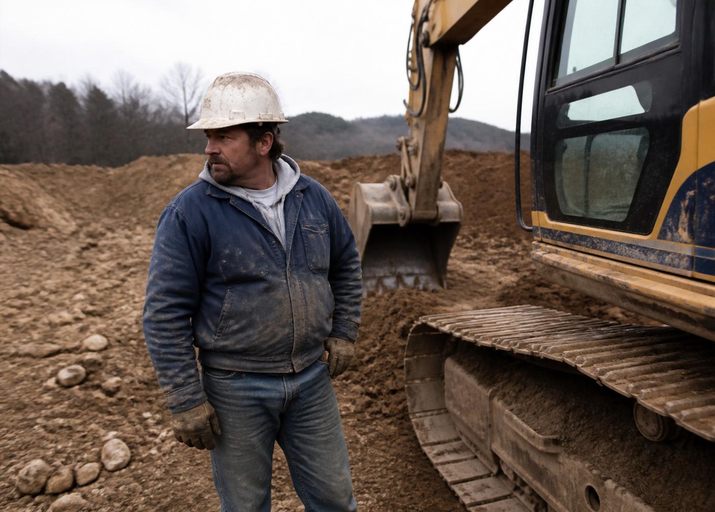 Excavation crew member on a jobsite beside a machine